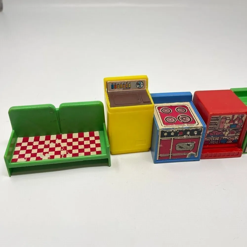 Vintage Playskool 1974 Blockhead Square Little People Familiar Places Lot 23 Pcs